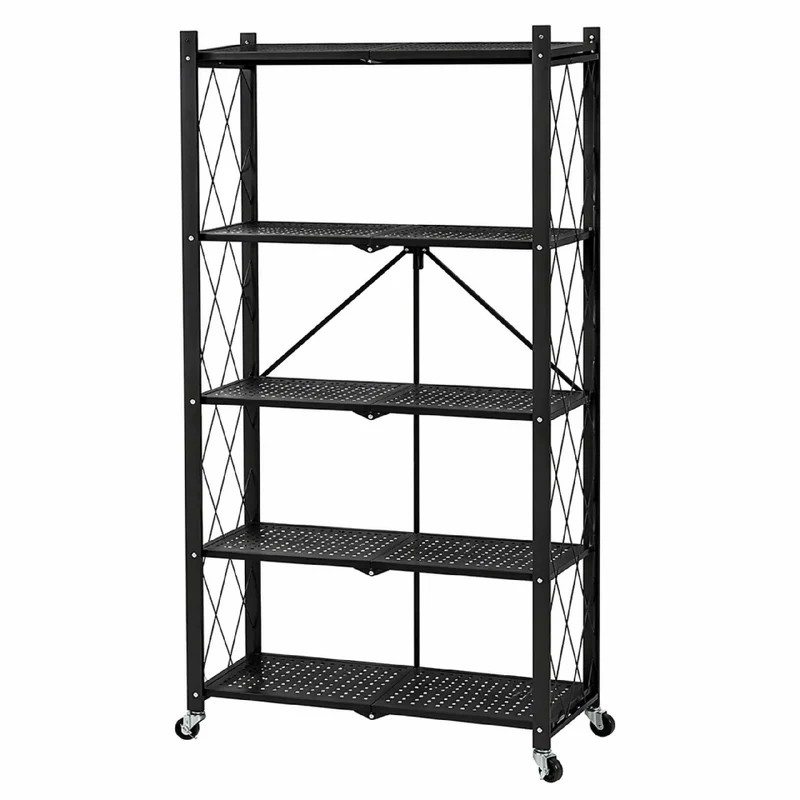 Organizador Plegable Metálico con Ruedas Estantería Multiusos de 4 Niveles para Hogar, Bodega y Garaje