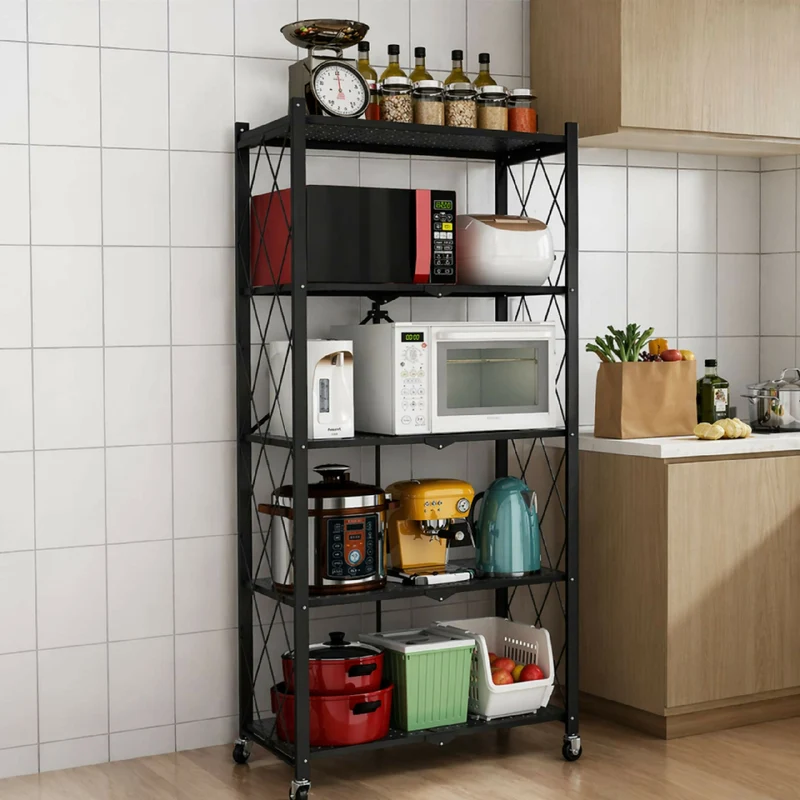 Organizador Plegable Metálico con Ruedas Estantería Multiusos de 4 Niveles para Hogar, Bodega y Garaje
