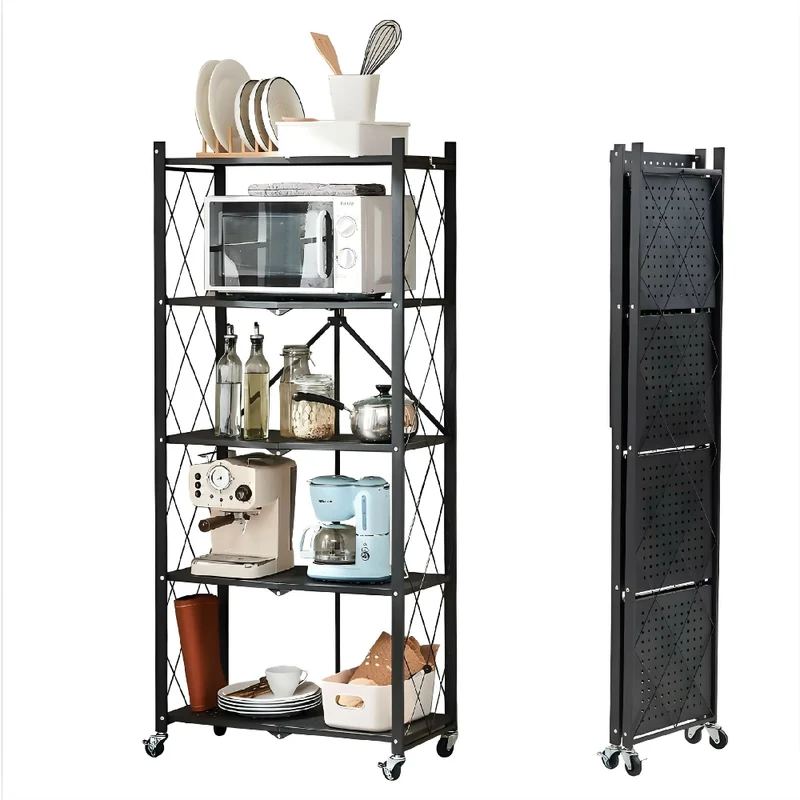 Organizador Plegable Metálico con Ruedas Estantería Multiusos de 4 Niveles para Hogar, Bodega y Garaje