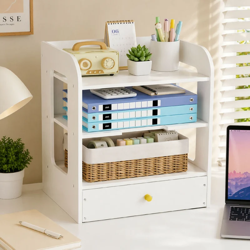 Organizador de Escritorio con Cajón y Estantes Mueble Multifuncional para Oficina y Hogar