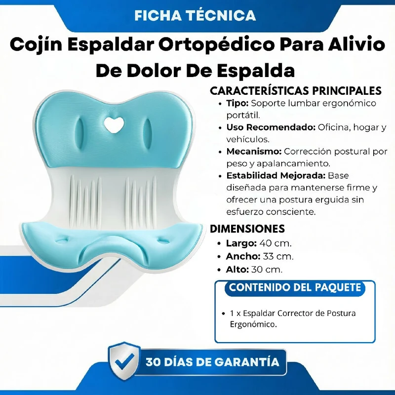 Cojín Espaldar Ortopédico para Alivio de Dolor de Espalda y Soporte Lumbar