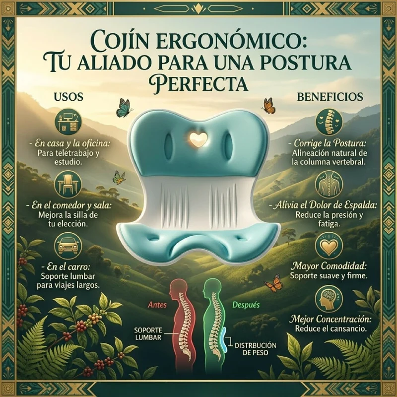 Cojín Espaldar Ortopédico para Alivio de Dolor de Espalda y Soporte Lumbar