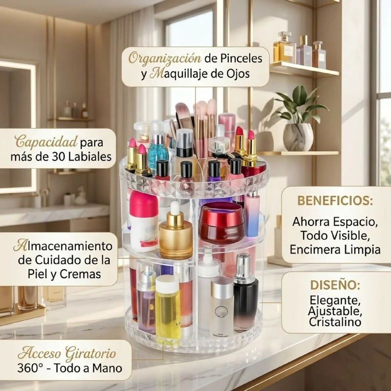 Organizador de Maquillaje Giratorio 360 CX199 Transparente y Multiusos