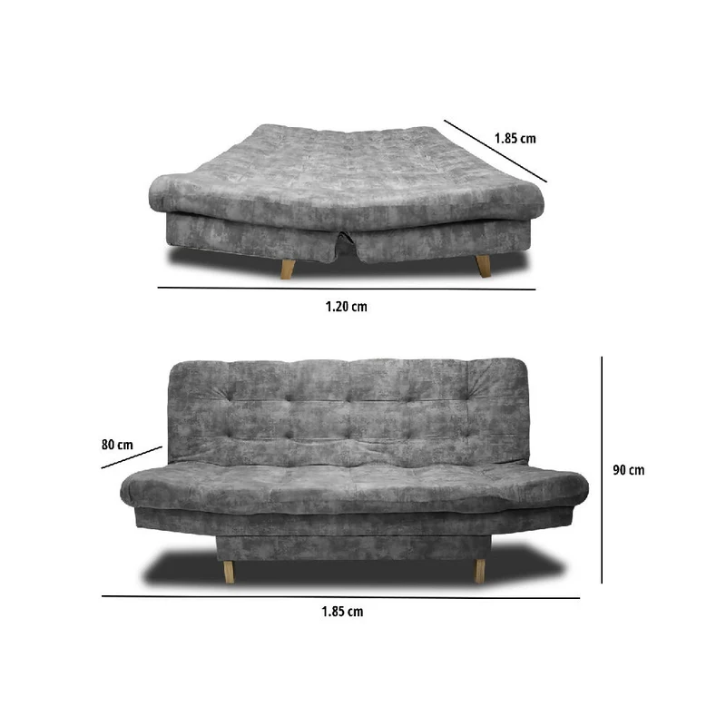 Sofá Cama Kuster Clic Clac 3 Posiciones Tela Amigable con Mascotas 185X90X80 Gris