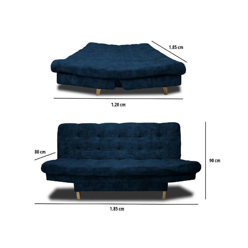 Sofá Cama Kuster Clic Clac 3 Posiciones Tela Amigable con Mascotas 185X90X80 Azul Petróleo
