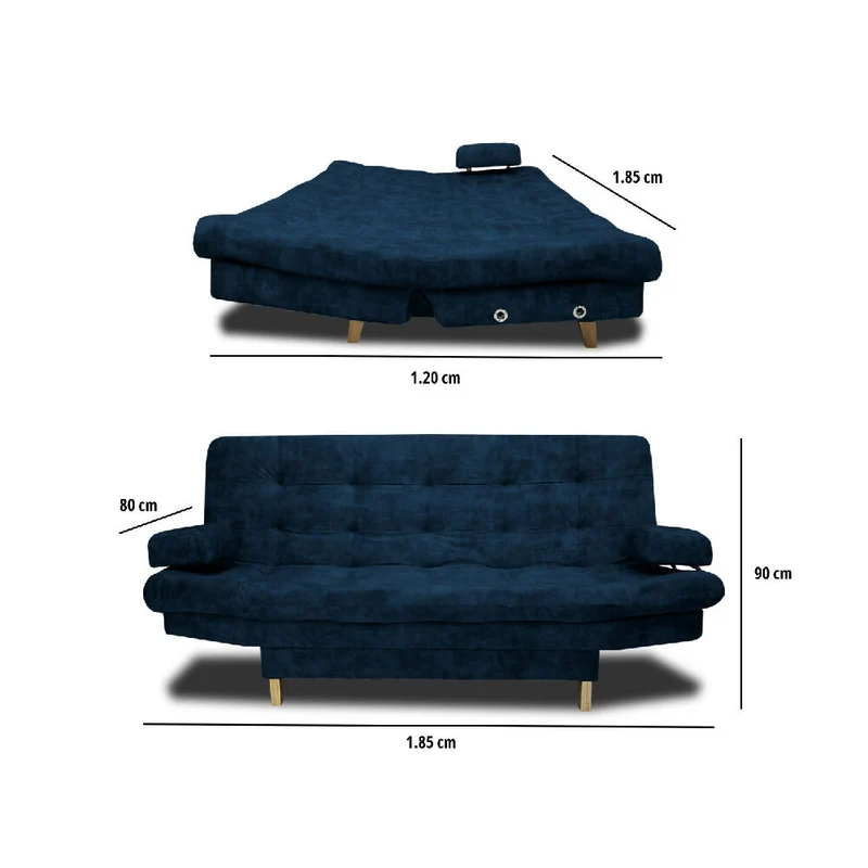 Sofá Cama Blum Clic Clac 3 Posiciones Tela Amigable con Mascotas 185X90X80 Azul Petróleo