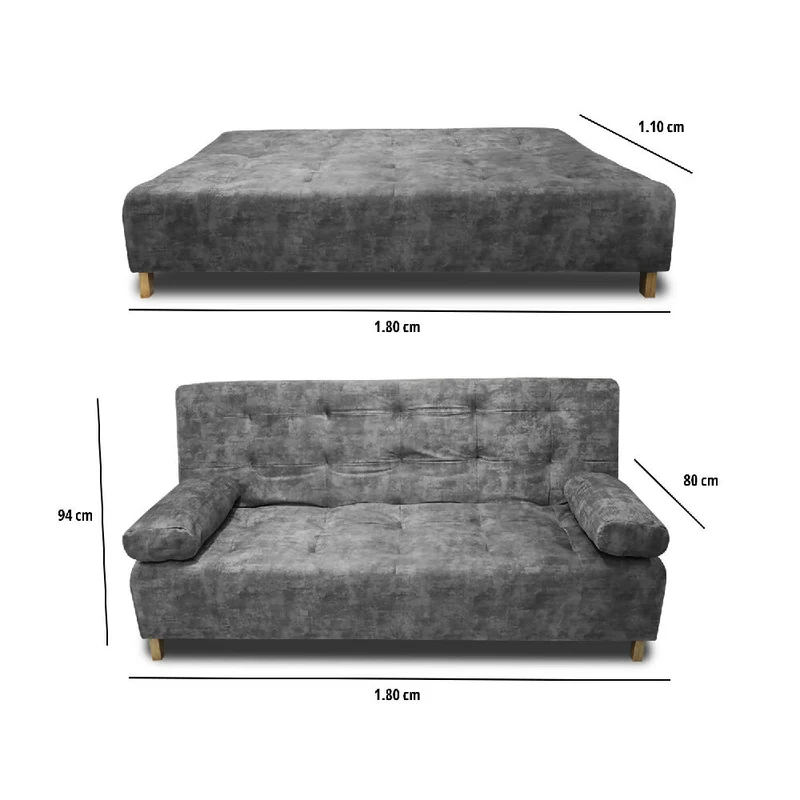 Sofá Cama Seiler Tela Amigable con Mascotas 180X94X80 cm Gris