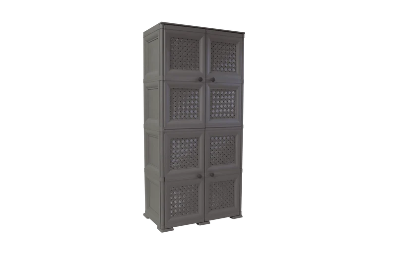 Mueble Organizador Elegance Rattan Da Vinci, Cocoa, con Cuatro Puertas Batientes