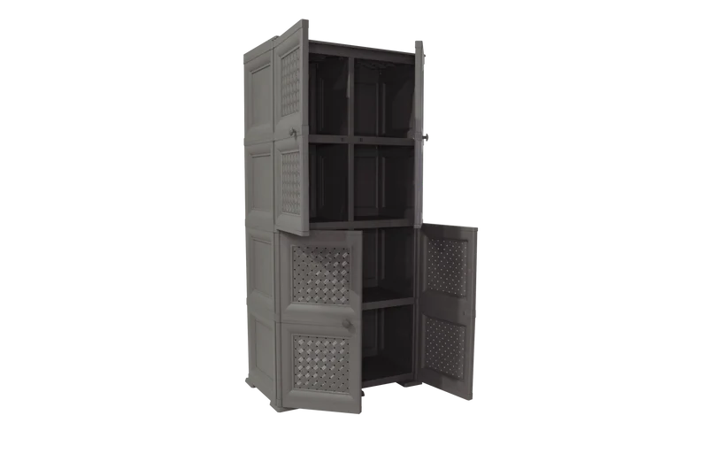 Mueble Organizador Elegance Rattan Da Vinci, Cocoa, con Cuatro Puertas Batientes