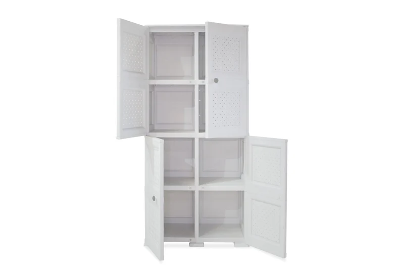 Mueble Organizador Elegance Rattan Da Vinci, Blanco Perla, con Cuatro Puertas Batientes