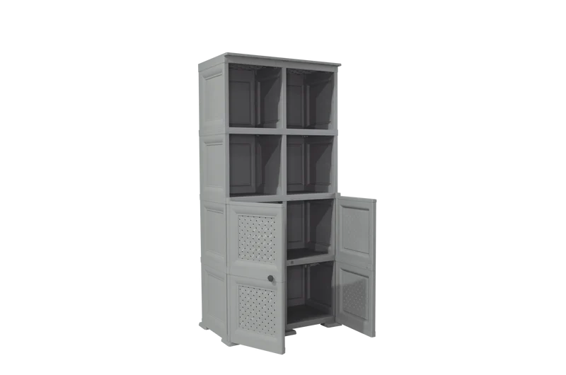 Mueble Organizador Elegance Rattan Monet, Gris, con Dos Puertas Batientes