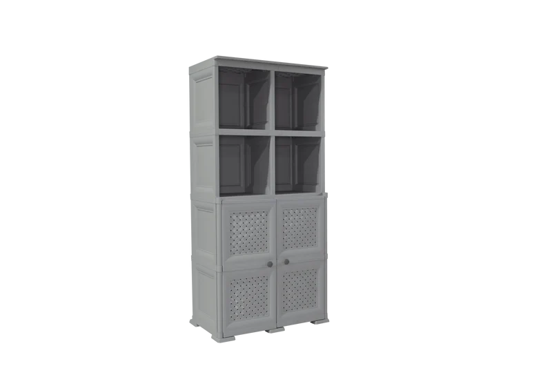 Mueble Organizador Elegance Rattan Monet, Gris, con Dos Puertas Batientes