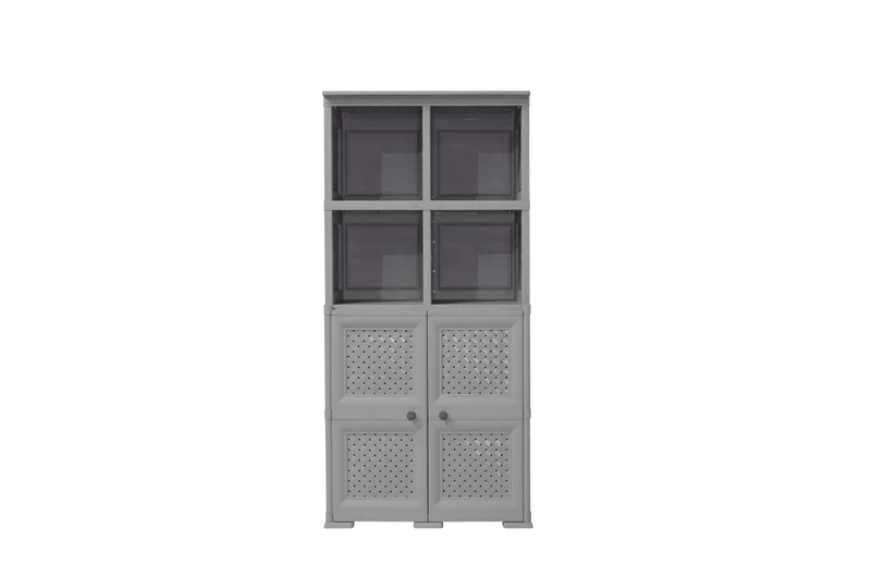 Mueble Organizador Elegance Rattan Monet, Gris, con Dos Puertas Batientes
