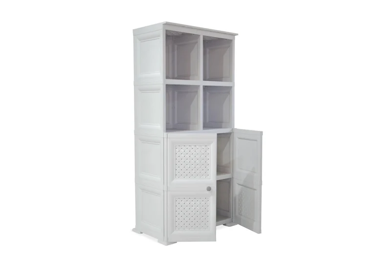 Mueble Organizador Elegance Rattan Monet, Blanco Perla, con Dos Puertas Batientes