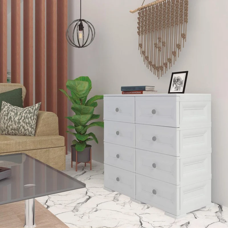 Mueble Organizador Elegance Van Gogh, Blanco Perla, con Ocho Deslizables