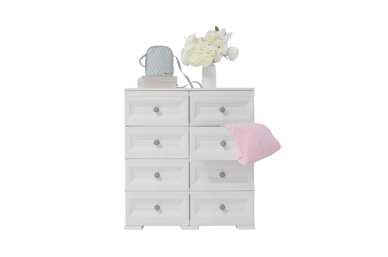Mueble Organizador Elegance Van Gogh, Blanco Perla, con Ocho Deslizables