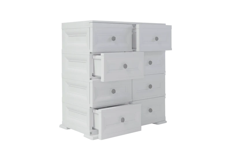 Mueble Organizador Elegance Van Gogh, Blanco Perla, con Ocho Deslizables