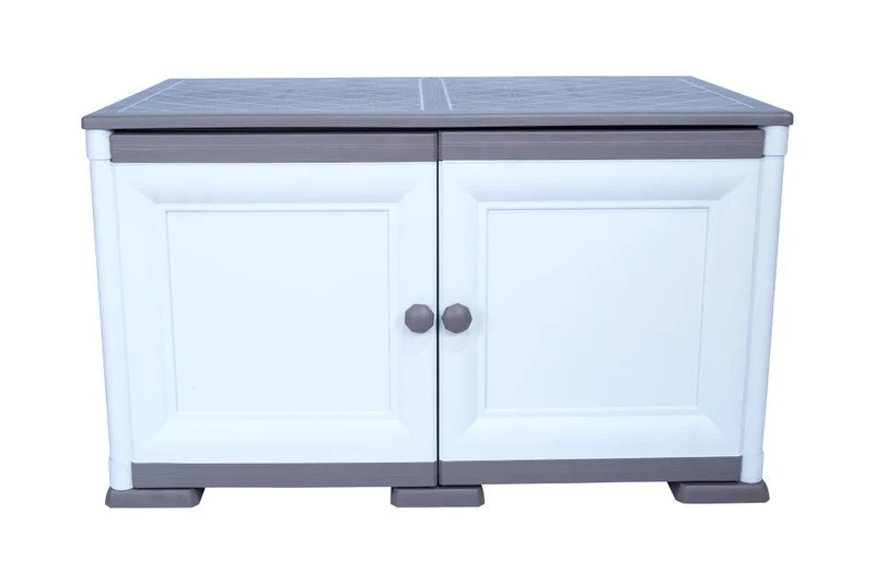Mueble Organizador Elegance Goya, Blanco Perla y Cocoa, con Dos Puertas Batientes