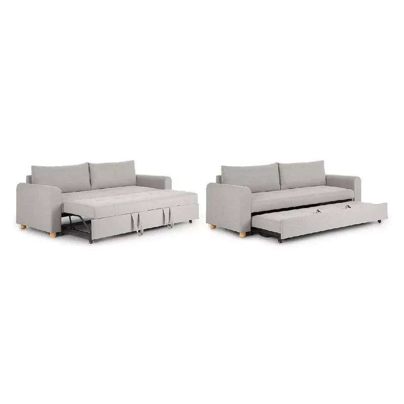 Sofá Cama Cajón Dominica 2 Puestos Tela Gris Claro