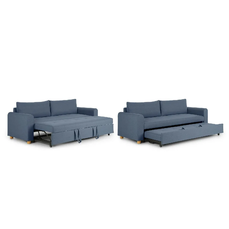 Sofá Cama Cajón Dominica 3 Puestos Tela Azul