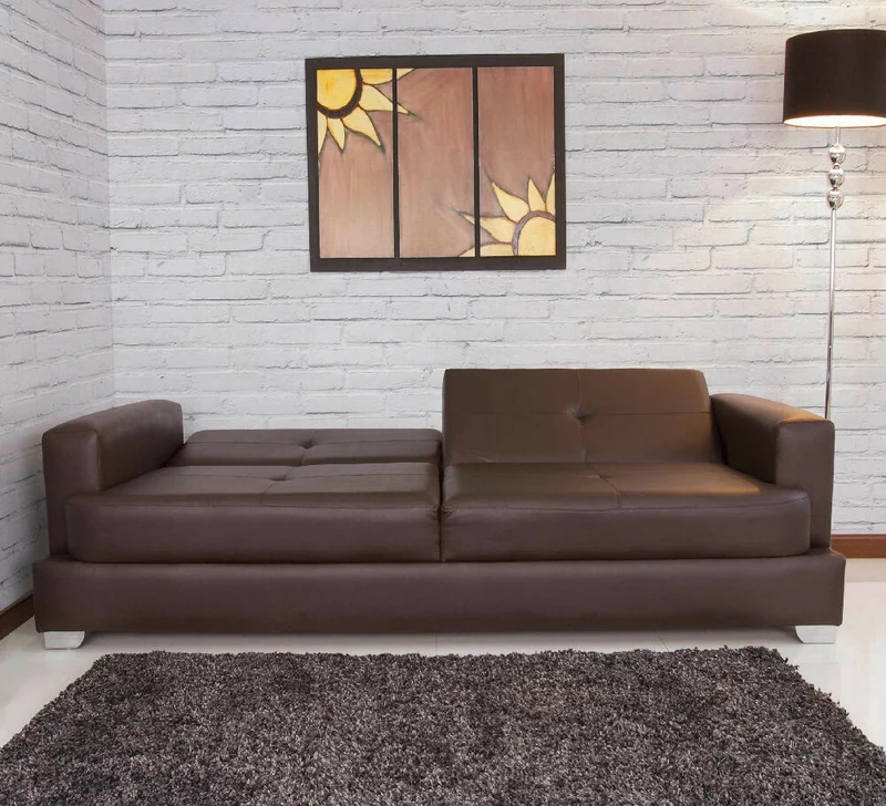Sofá Cama Kubik 3 Puestos Ecocuero Café