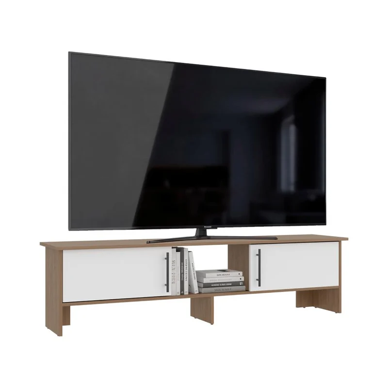 Mesa para TV Dago, Fresno Europeo y Blanco, para Televisor de hasta 65 Pulgadas con Dos Puertas ZF