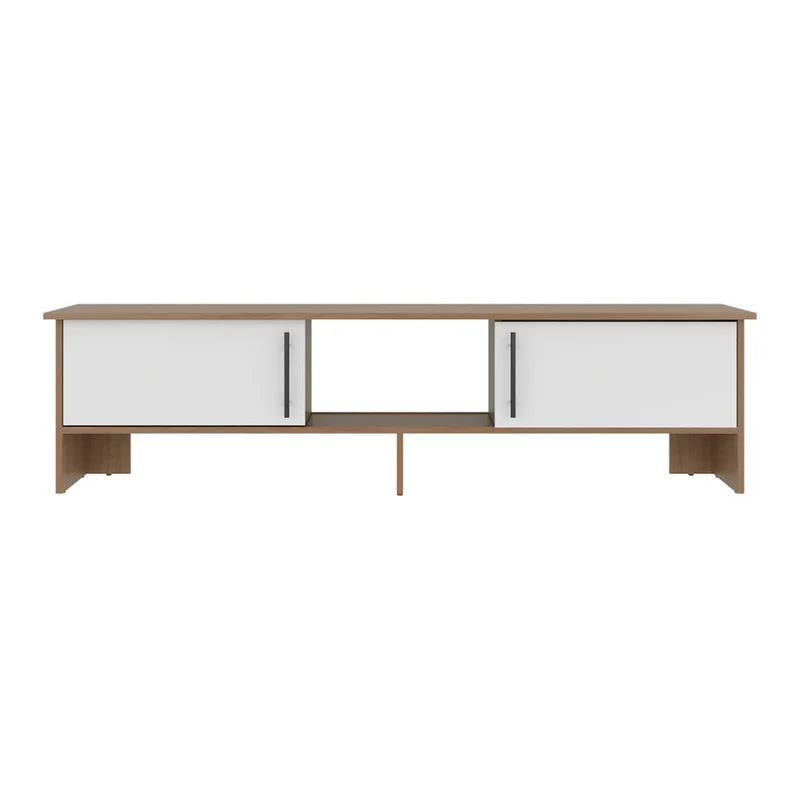 Mesa para TV Dago, Fresno Europeo y Blanco, para Televisor de hasta 65 Pulgadas con Dos Puertas ZF