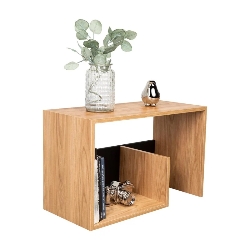 Mesa de Noche Evert, Fresno Europeo y Wengue, con Diseño Moderno y Espacio para Ubicar Objetos