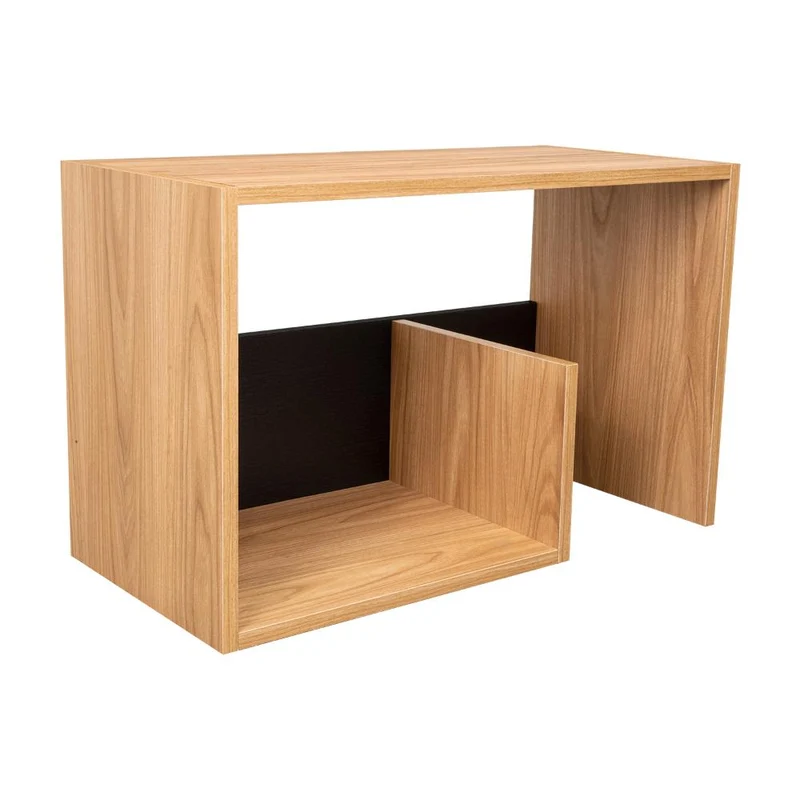 Mesa de Noche Evert, Fresno Europeo y Wengue, con Diseño Moderno y Espacio para Ubicar Objetos
