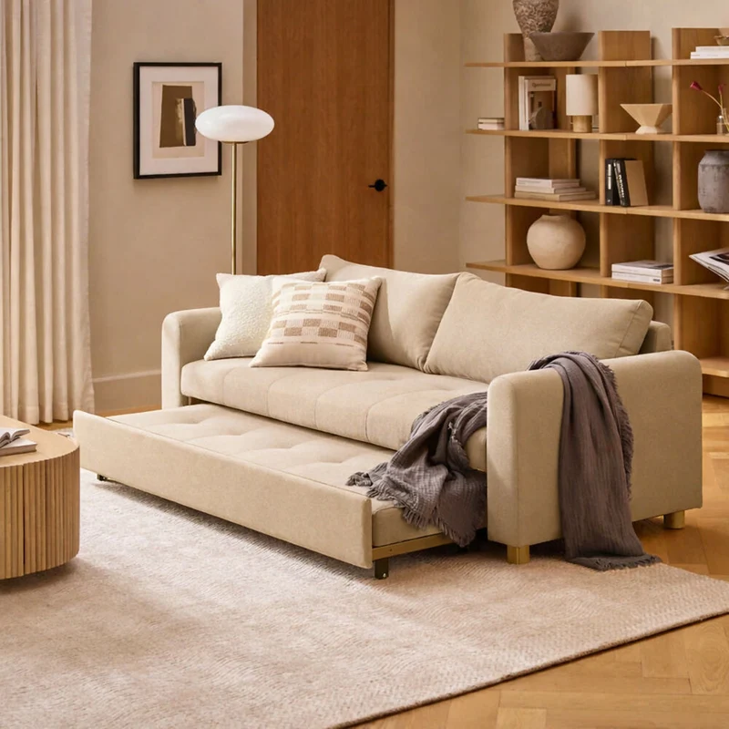 Sofá Cama Cajón Dominica 3 Puestos Tela Beige