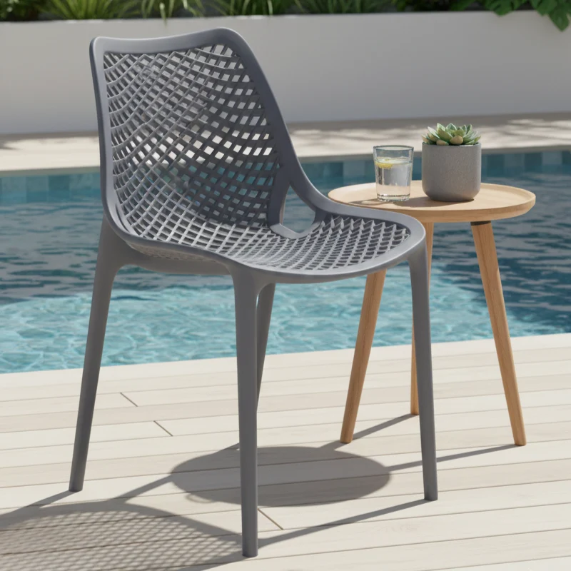 Silla Miame, Gris Oscuro, con Espaldar y Reposa Brazos
