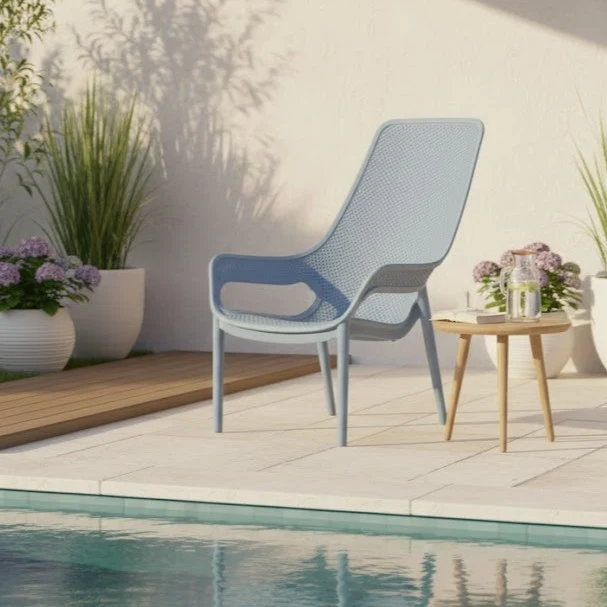 Silla Lounge Mayorca, Azul Claro, con Espaldar y Reposa Brazos