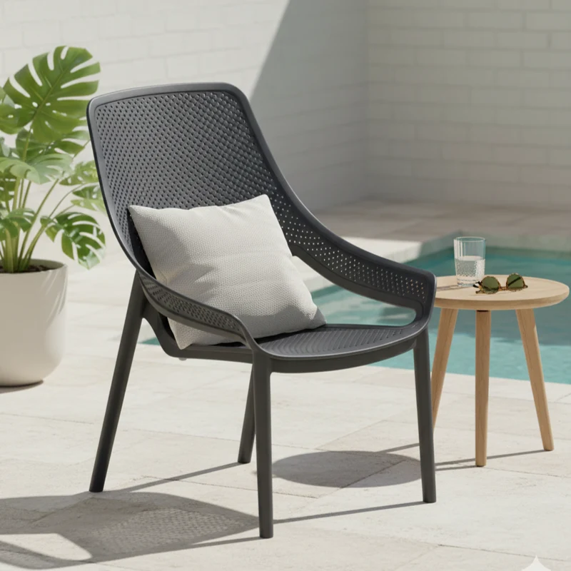 Silla Lounge Ibiza, Negro, con Espaldar y Reposa Brazos