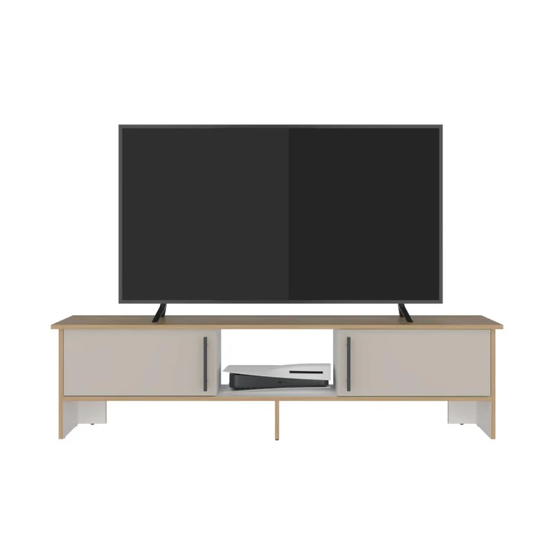 Mesa para TV Dago, Fresno Europeo y Blanco, para Televisor de hasta 65 Pulgadas con Dos Puertas