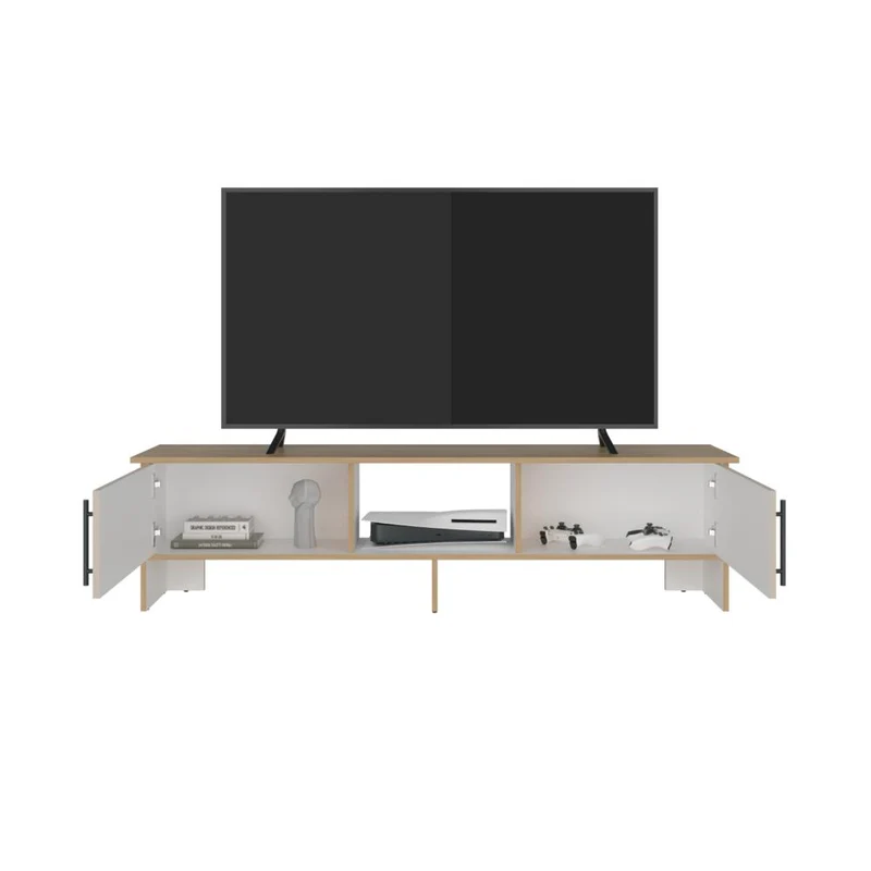 Mesa para TV Dago, Fresno Europeo y Blanco, para Televisor de hasta 65 Pulgadas con Dos Puertas