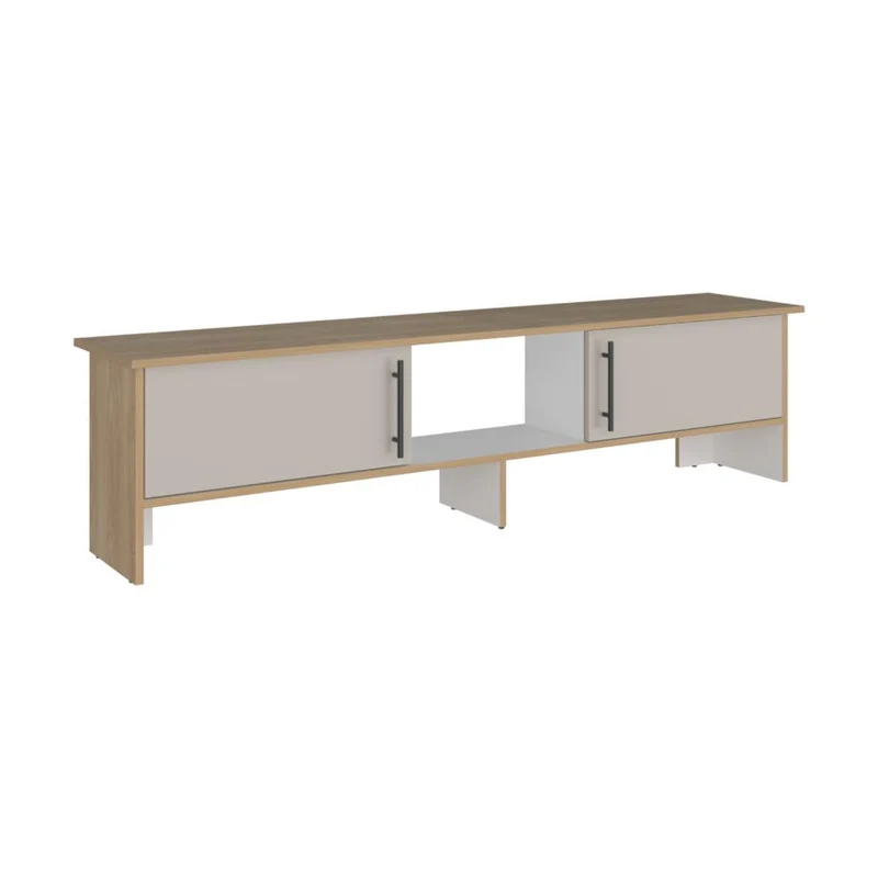 Mesa para TV Dago, Fresno Europeo y Blanco, para Televisor de hasta 65 Pulgadas con Dos Puertas