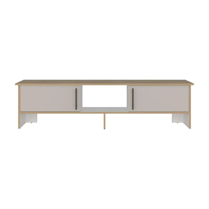 Mesa para TV Dago, Fresno Europeo y Blanco, para Televisor de hasta 65 Pulgadas con Dos Puertas