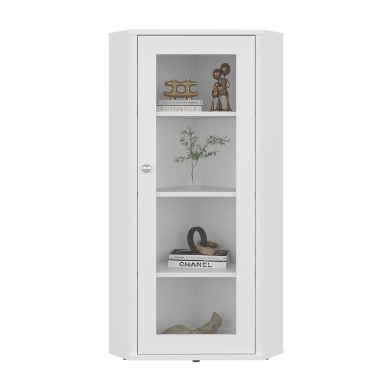 Vitrina Esquinera Genova, Kronos Blanco, con una puerta y cuatro entrepaños ZF
