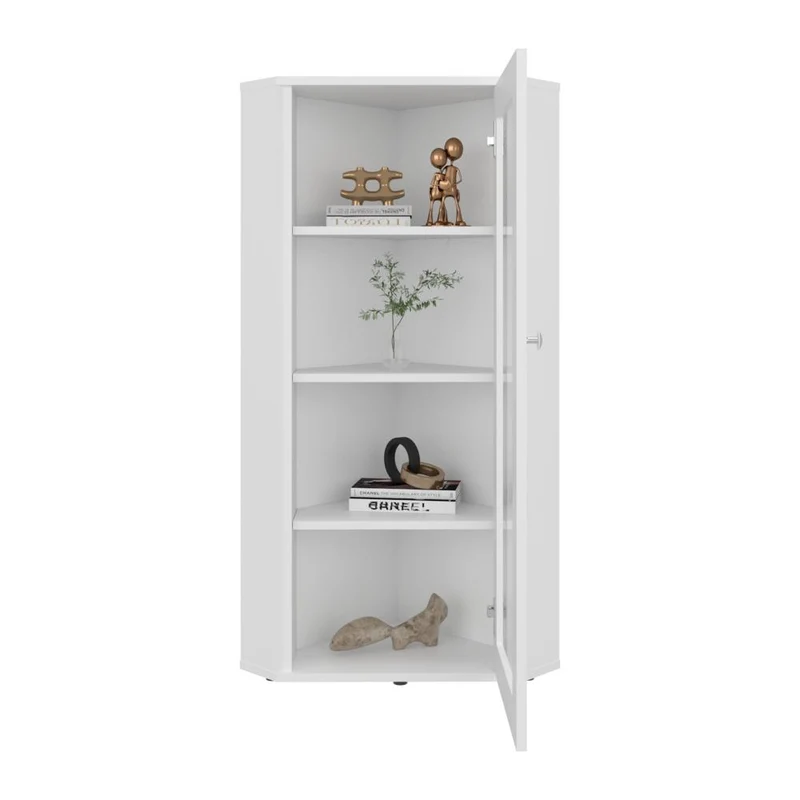 Vitrina Esquinera Genova, Kronos Blanco, con una puerta y cuatro entrepaños ZF