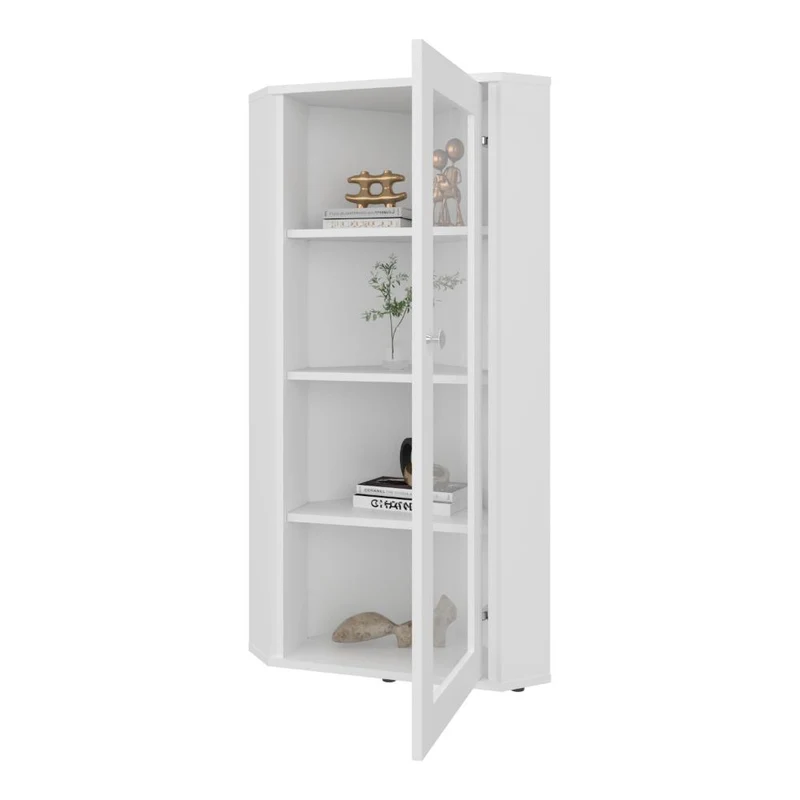 Vitrina Esquinera Genova, Kronos Blanco, con una puerta y cuatro entrepaños ZF