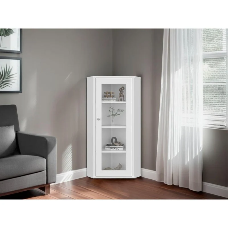 Vitrina Esquinera Genova, Kronos Blanco, con una puerta y cuatro entrepaños ZF