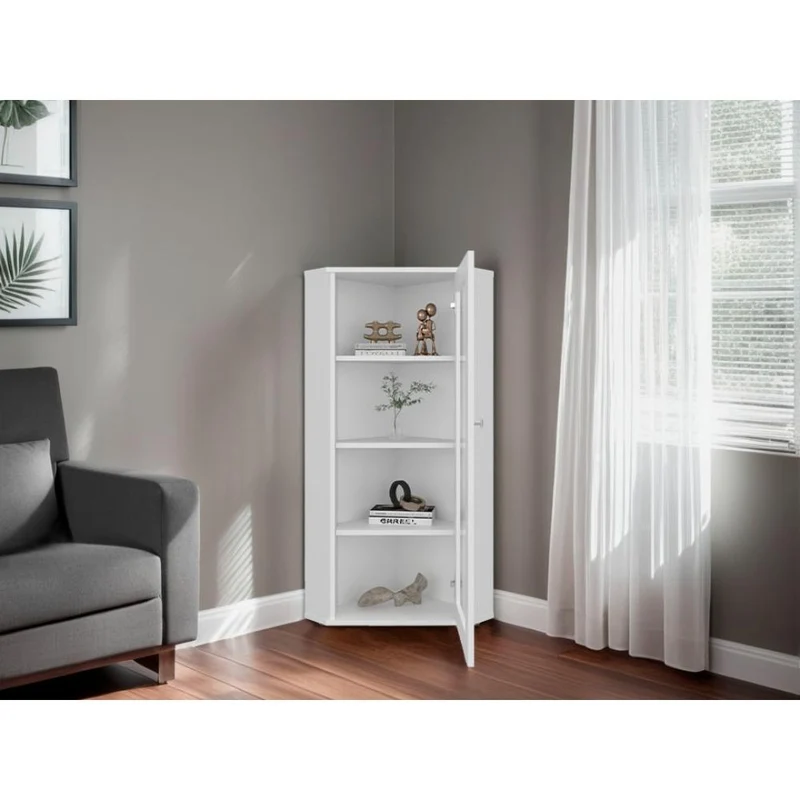 Vitrina Esquinera Genova, Kronos Blanco, con una puerta y cuatro entrepaños ZF