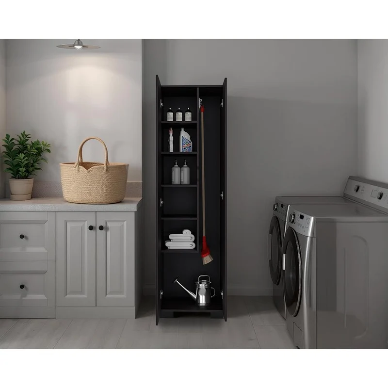 Mueble de Aseo Blake, Kronos Wengue, Incluye Colgador para Escobas y Variedad de Entrepaños ZF