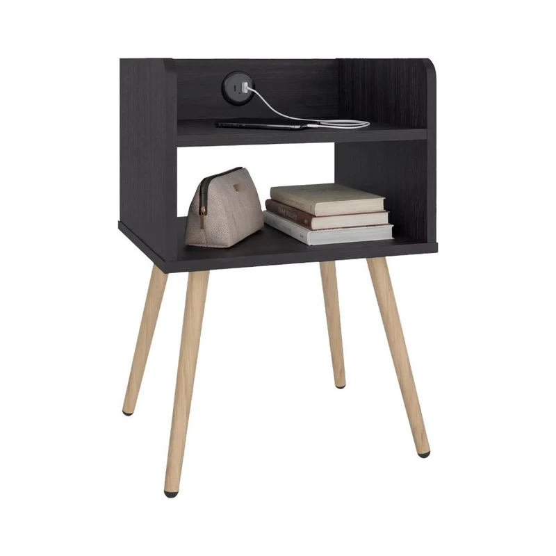 Mesa de Noche Didi USB, Kronos Wengue, con Espacio para Almacenar Objetos Pequeños ZF