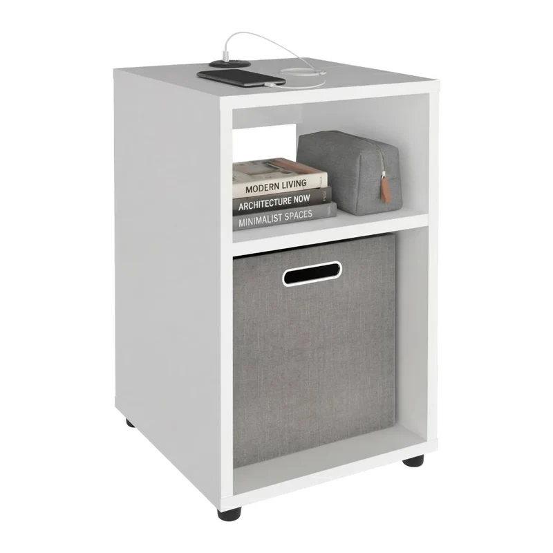 Mesa Auxiliar Mercer USB, Kronos Blanco, Con contenedor en tela y conector USB para tus dispositivos ZF