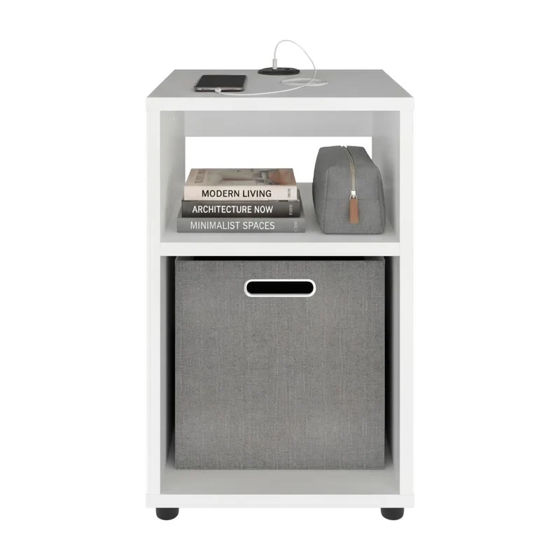 Mesa Auxiliar Mercer USB, Kronos Blanco, Con contenedor en tela y conector USB para tus dispositivos ZF