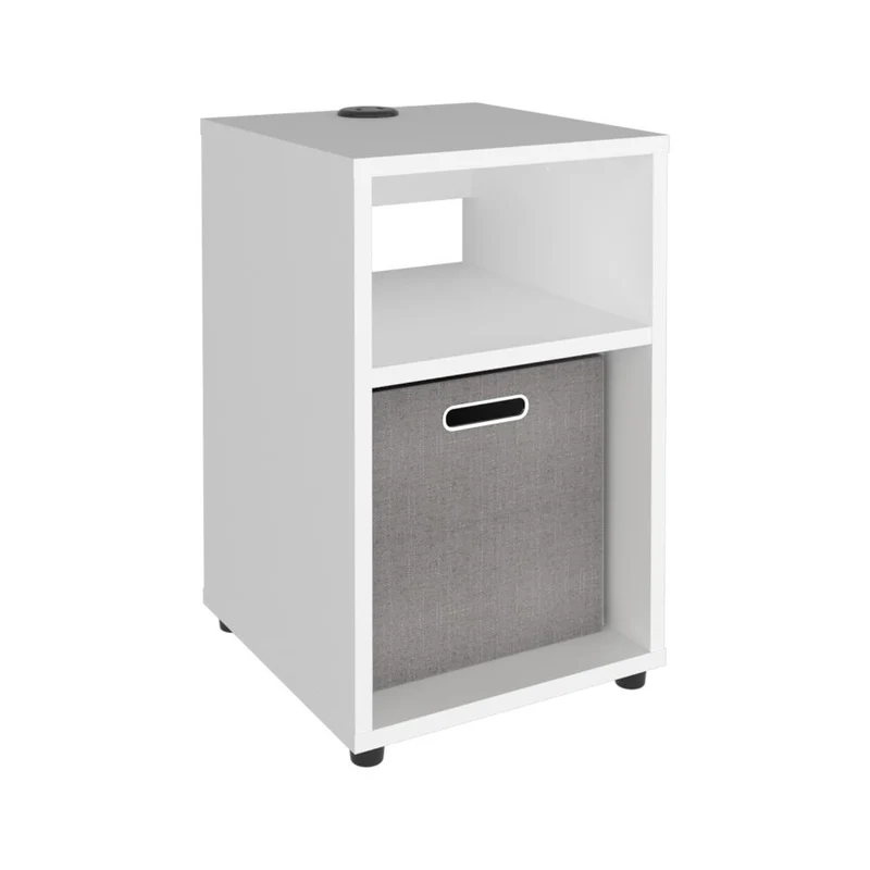Mesa Auxiliar Mercer USB, Kronos Blanco, Con contenedor en tela y conector USB para tus dispositivos ZF