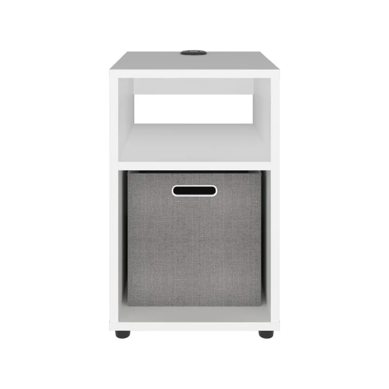 Mesa Auxiliar Mercer USB, Kronos Blanco, Con contenedor en tela y conector USB para tus dispositivos ZF