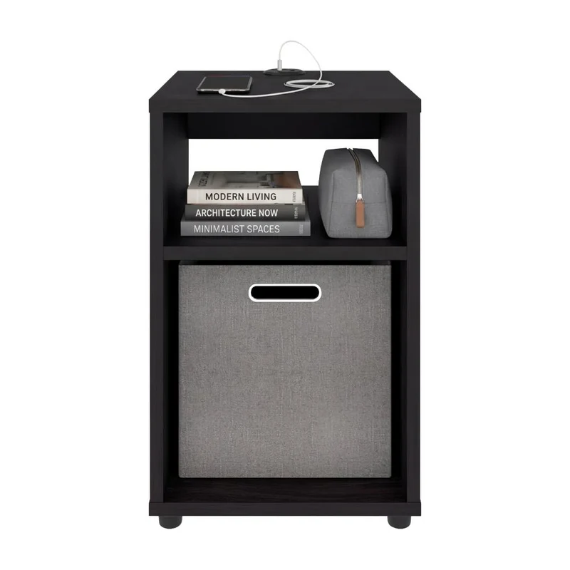 Mesa Auxiliar Mercer USB, Kronos Wengue, con Contenedor en Tela y Conector USB para tus Dispositivos ZF