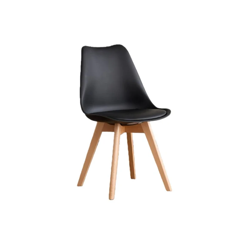 Silla Fyn, Negro, Diseño Minimalista con Espaldar, Cojín y Patas de Madera
